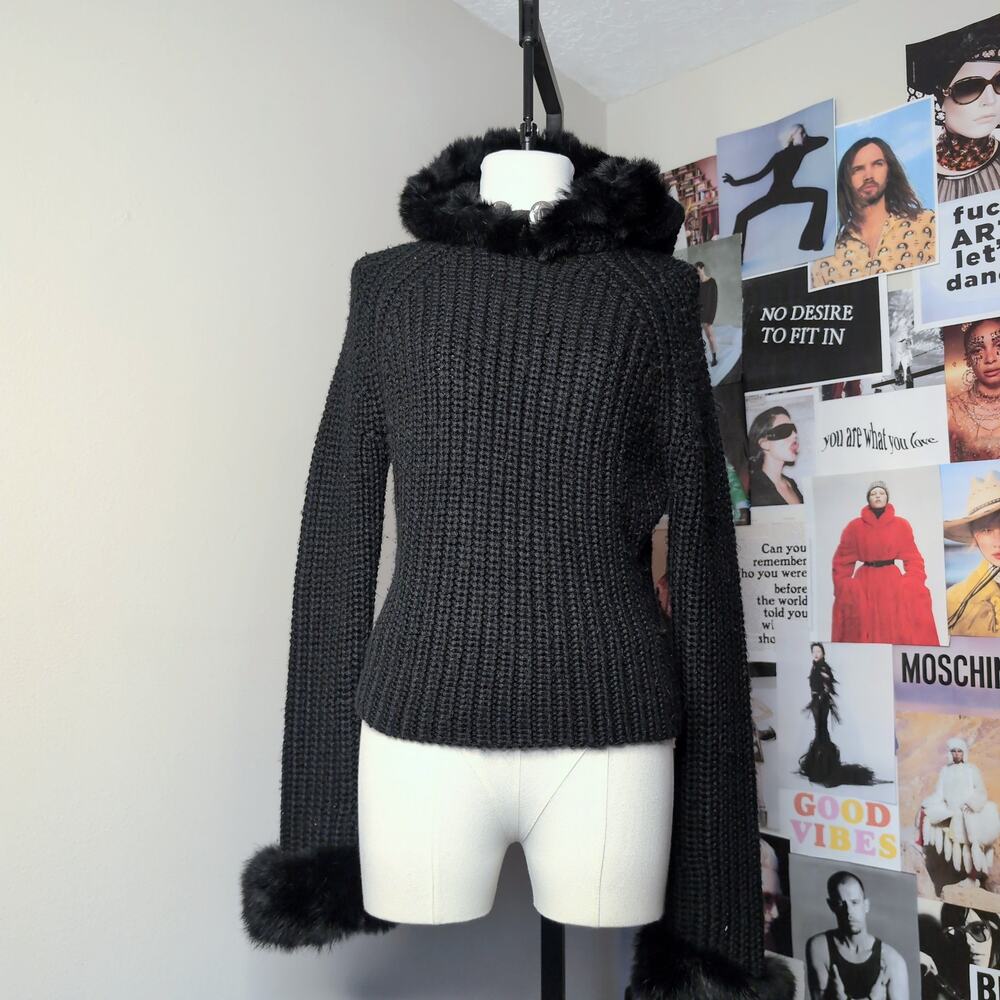 Chunky Knit Sweater with Faux Fur Trim Whimsygoth Boho